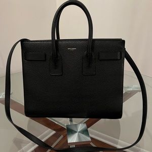 Saint Laurent Sac De Jour Large Handbag in Black Pebbled Leather